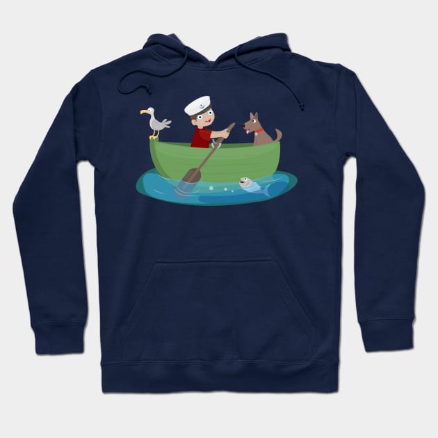 Cute boy sailor and dog rowing boat cartoon Hoodie by FrogFactory